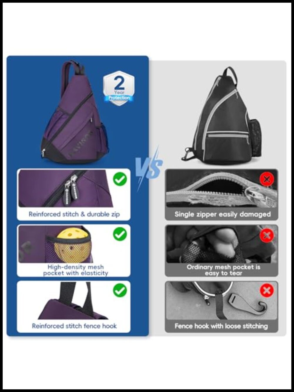 Pickleball Sling Bag โ Convertible Ultra-Light Backpack, Fits 4 Paddles - Picture 5 of 5